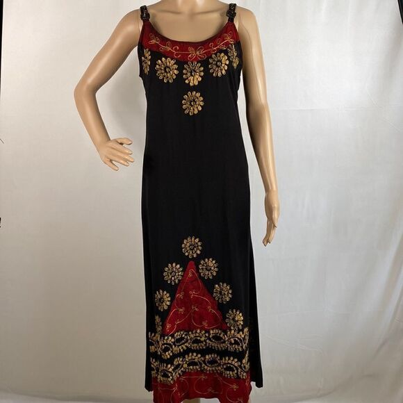Island Fantasy black sleeveless floral pattern midi dress size M - Picture 1 of 8